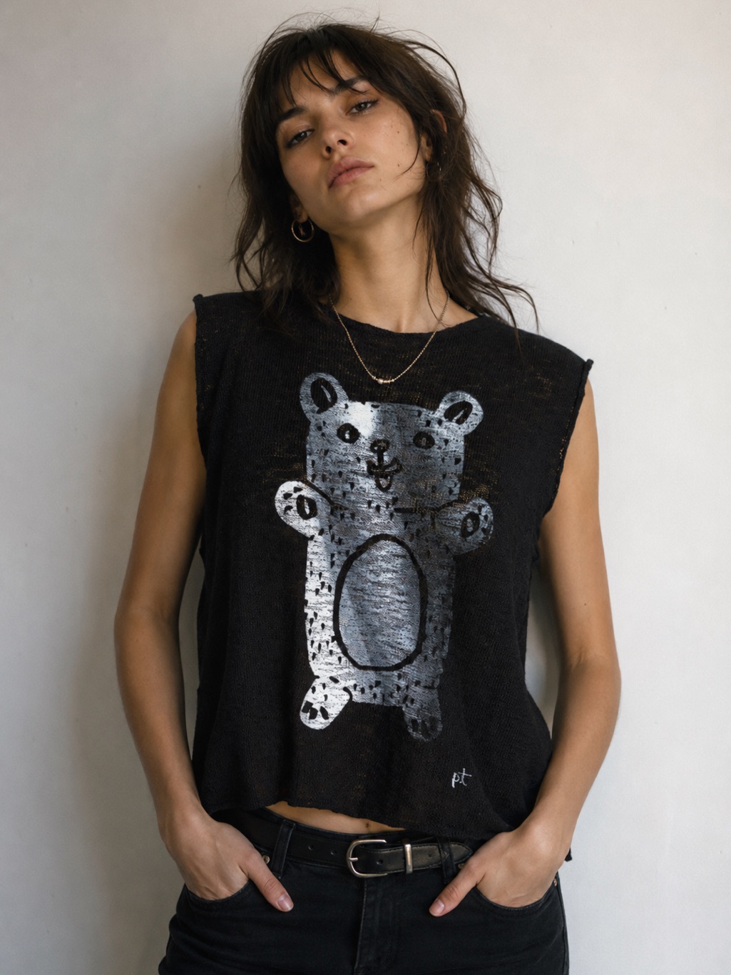 Paper Temples Hand Knit Silver Bear Sweater Vest Top Size 3 L/Xl Collector Piece